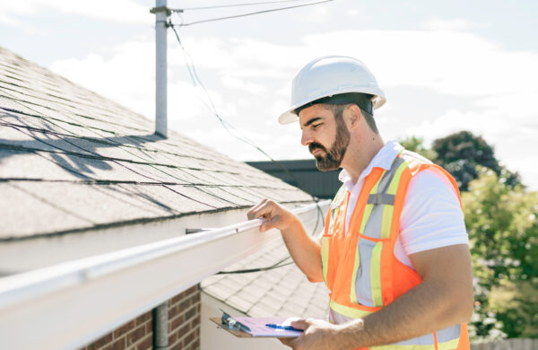 Insurance Adjuster or Professional Roofing Contractor Inspecting Roof